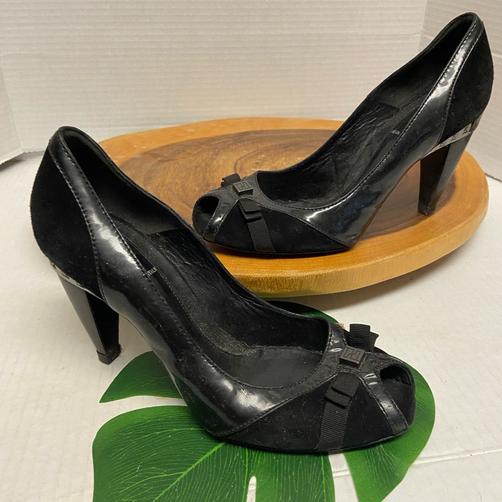 FENDI Peep Toe Classy Bow Heels with Stenciled F